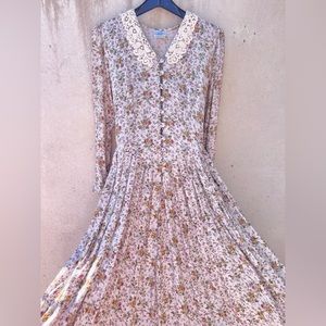 Laura Ashley 80s lace collar wool blend floral dress vintage (read description)